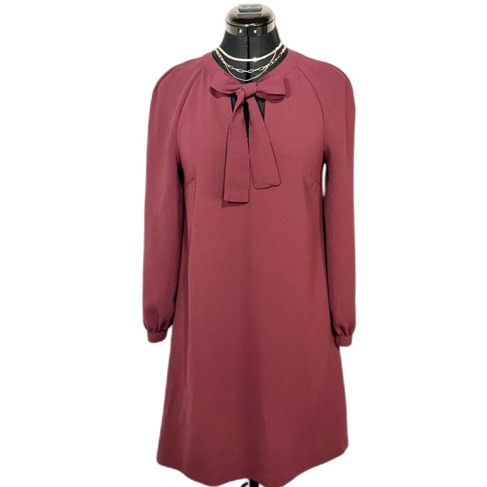 H&M Burgundy Tie Cuff Shift Dress